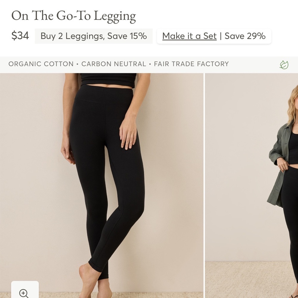 NWOT Pact Organic Cotton Black Leggings - Picture 3 of 9